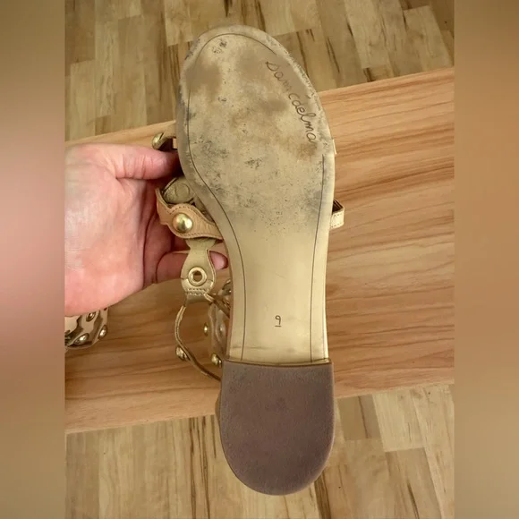 Sam Edelman Tan & Gold Metal Detail Boho Eclectic Desi Gladiator Sandals - Picture 5 of 13